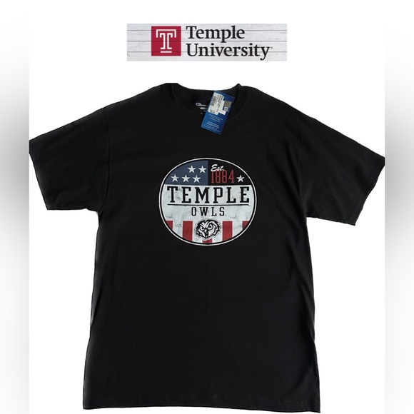 NWT Champion Temple University Owl’s Short Sleeve T-Shirt Black Size M - Picture 1 of 6